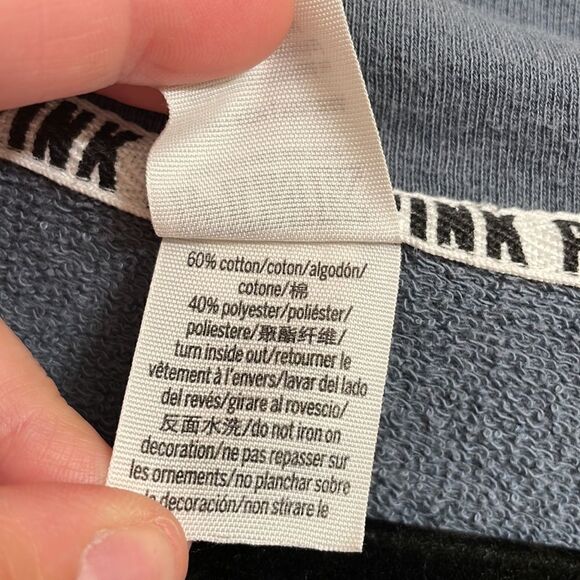 PINK Victoria’s Secret blue/gray pullover sweater, size XS, shoulder logos - Picture 8 of 8